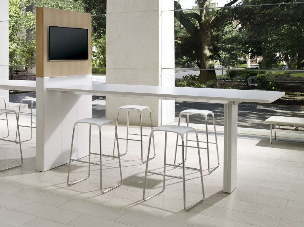 For those who want a little optimized space outside a conference wall, this bar height conference table works.