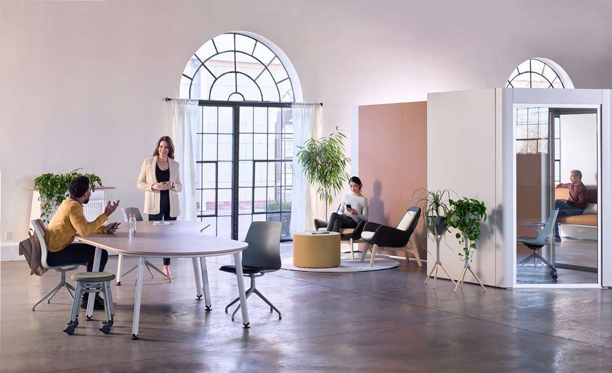 bright open office with plants