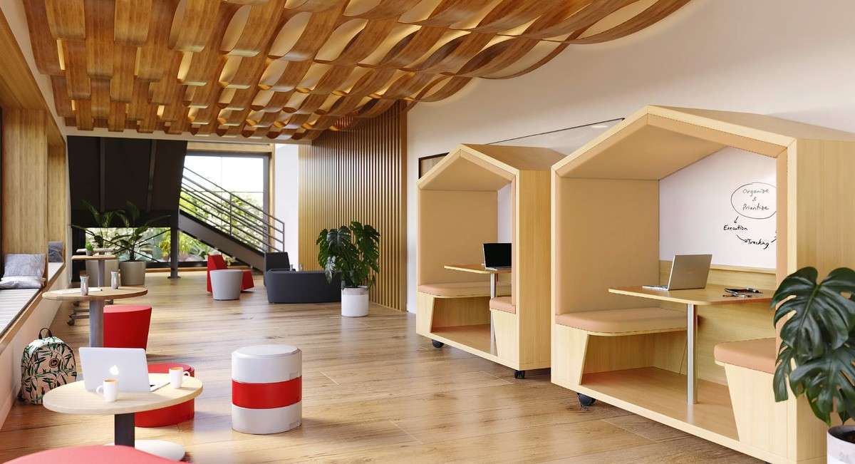 Acoustic seating encouraging collaboration