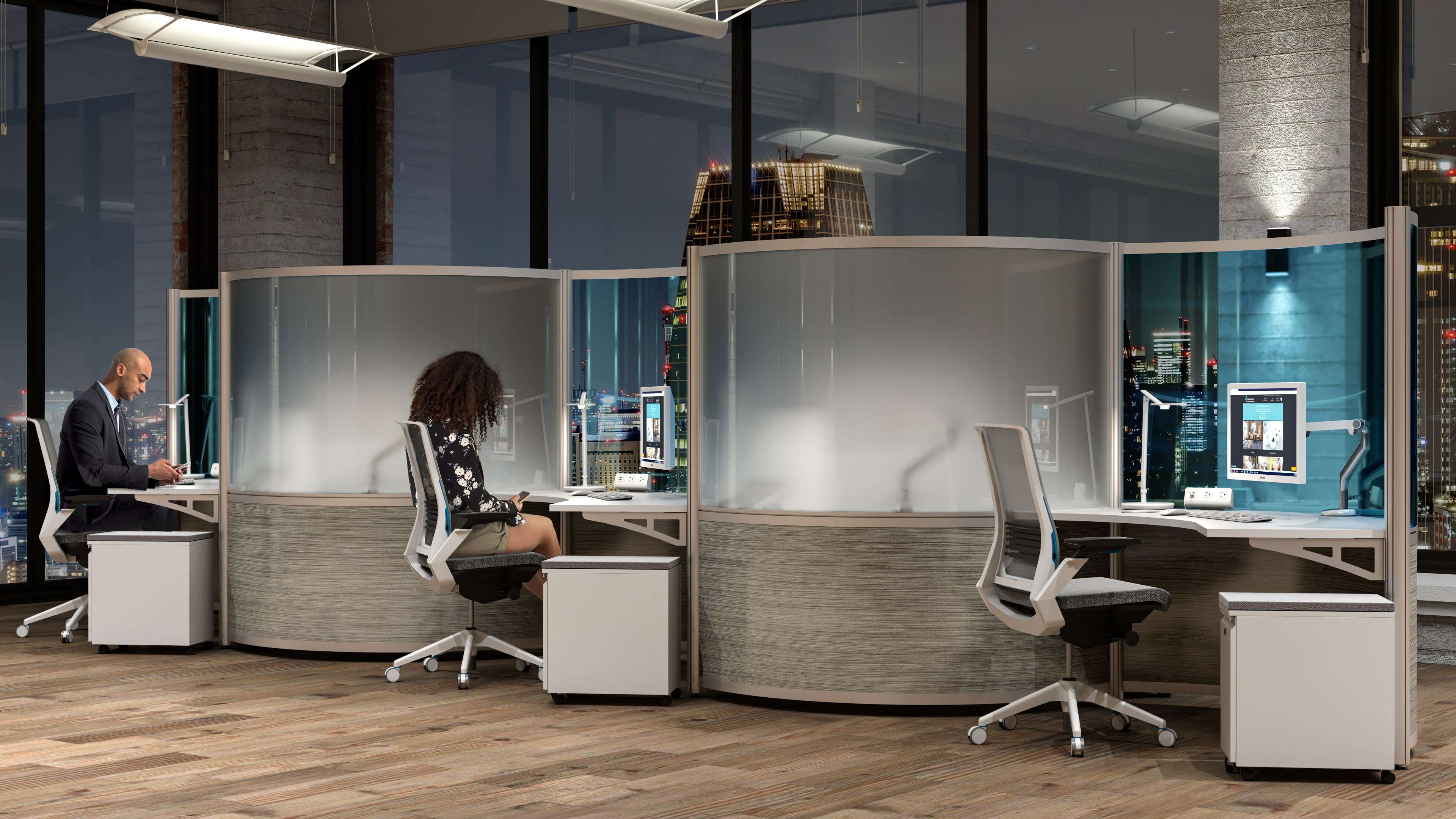 curved social distancing workstations