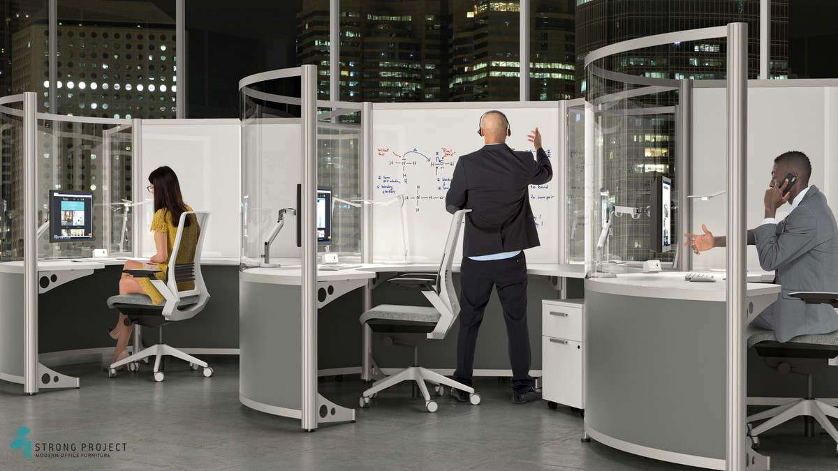 full-height curved office cubicles