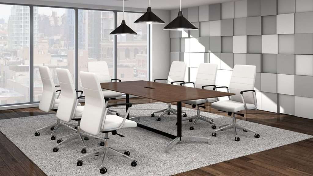 modern conference table with mounted light