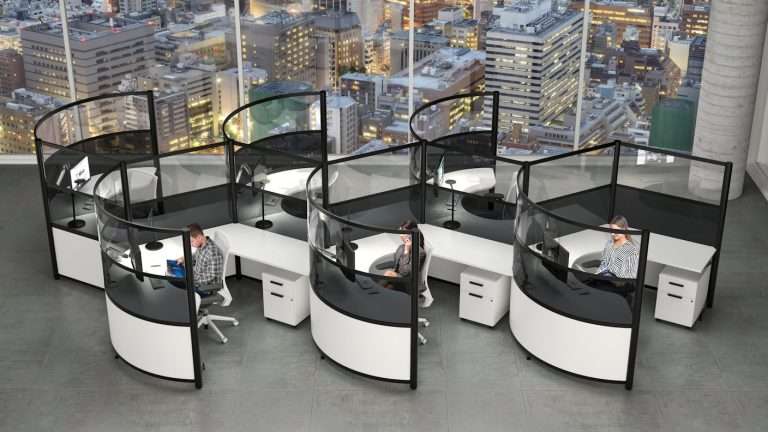 Modern Office Cubicle Workstations Reimagined Modern Office Furniture   Black Semi Orbit Cubicle 768x432 