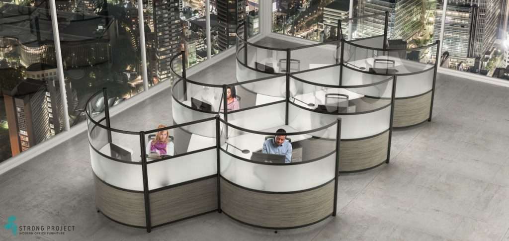 Curved cubicle in the post-COVID workplace