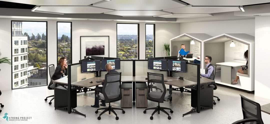 hybrid office with ergonomic furniture